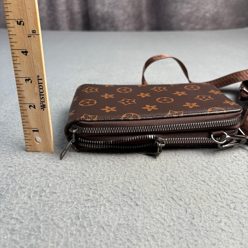 Brown Monogram Floral Crossbody Phone Bag Wallet with Adjustable Strap - Picture 5 of 10